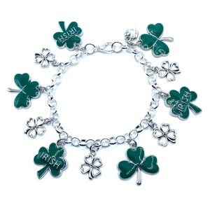 Green Shamrock Charm Bracelet Irish St Patrick’s Day Clovers